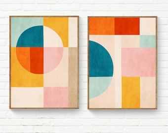 Abstract Geometric Fresh Art Print Set: Colorful Composition Modern Decor