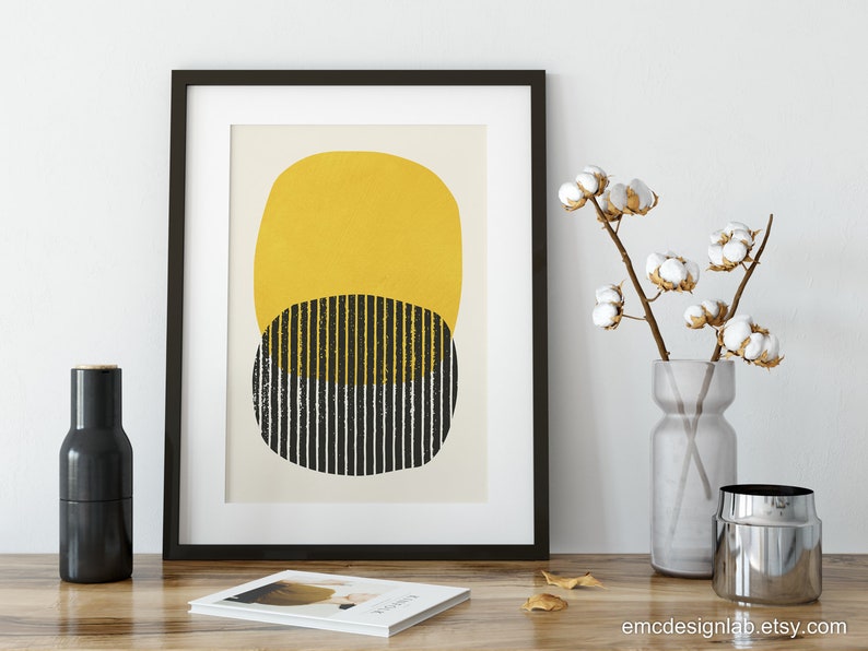 Midcentury Modern Yellow Wall Art Mustard Saffron Original Etsy