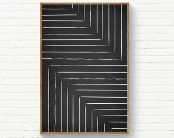 Schwarz-weiße minimalistische Wandkunst, Wohnzimmer Dekor, moderne Büro Deko, digitale Linien Poster, Kreidetafel