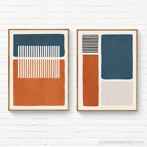 Navy & Orange Orange Kunstdruck Set Moderne Abstrakte Marine Blau Schwarz Weiß Terra Wand Kunst Wohnzimmer Büro Schlafzimmer Drucke