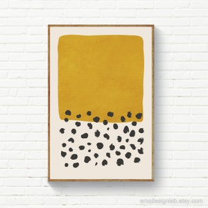 Mustard Wall Art Print, Black Dots Painting, Printable Trendy Wall Art, Minimalist Abstract Decor, Saffron, Ochre, Yellow Prints Decor