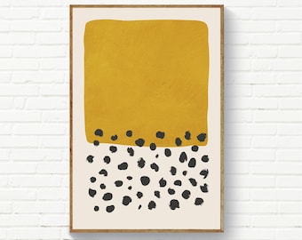 Mustard Wall Art Print, Black Dots Painting, Printable Trendy Wall Art, Minimalist Abstract Decor, Saffron, Ochre, Yellow Prints Decor