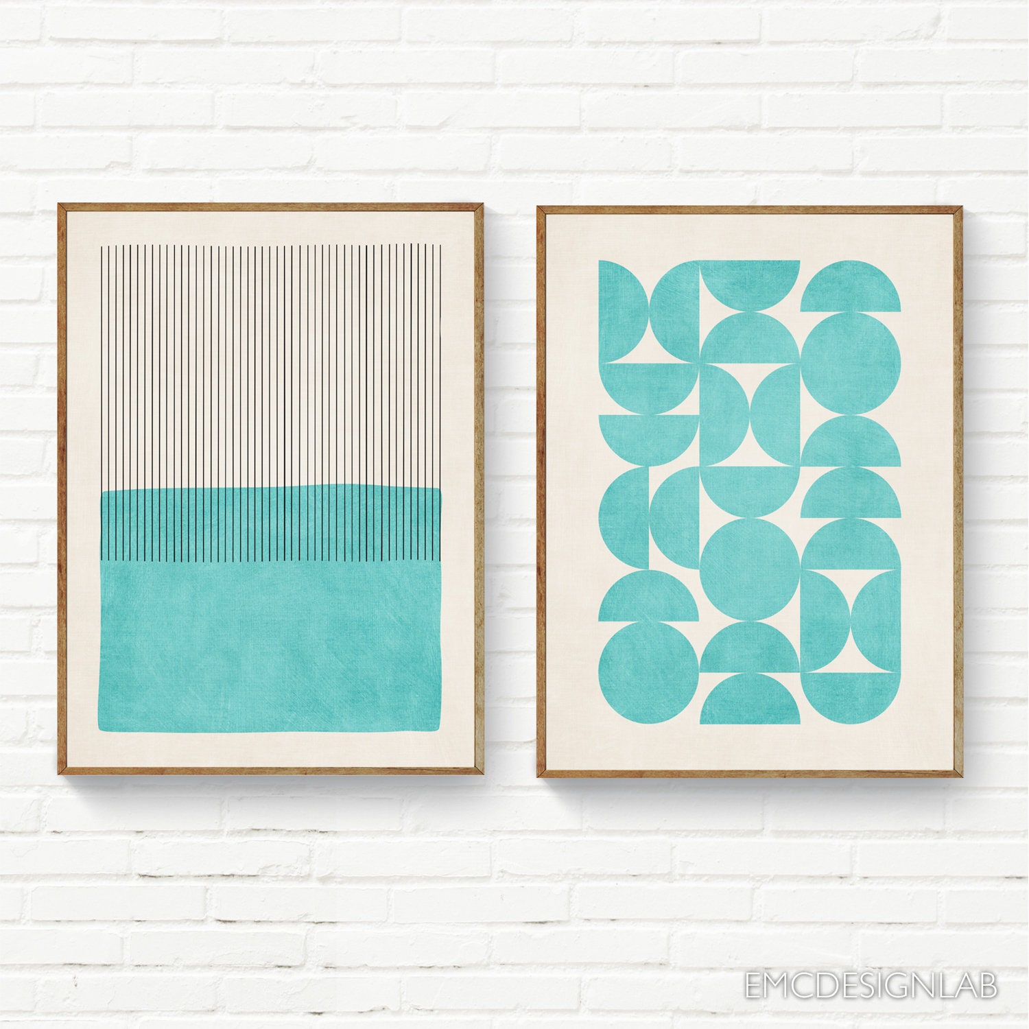 Aqua Turquoise Art Set of 2 Prints Bright Vibrant Minimalist