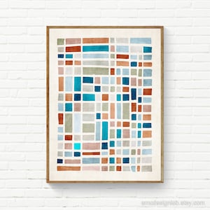 Mozaika Abstrakcyjna Nowoczesna Sztuka Ścienna Wydruk Terra Zielony Teal Aqua Kolory Efekt Akwarela Dzieło Sztuki Cyfrowe Płytki Mozaiki Wydruk Artystyczny