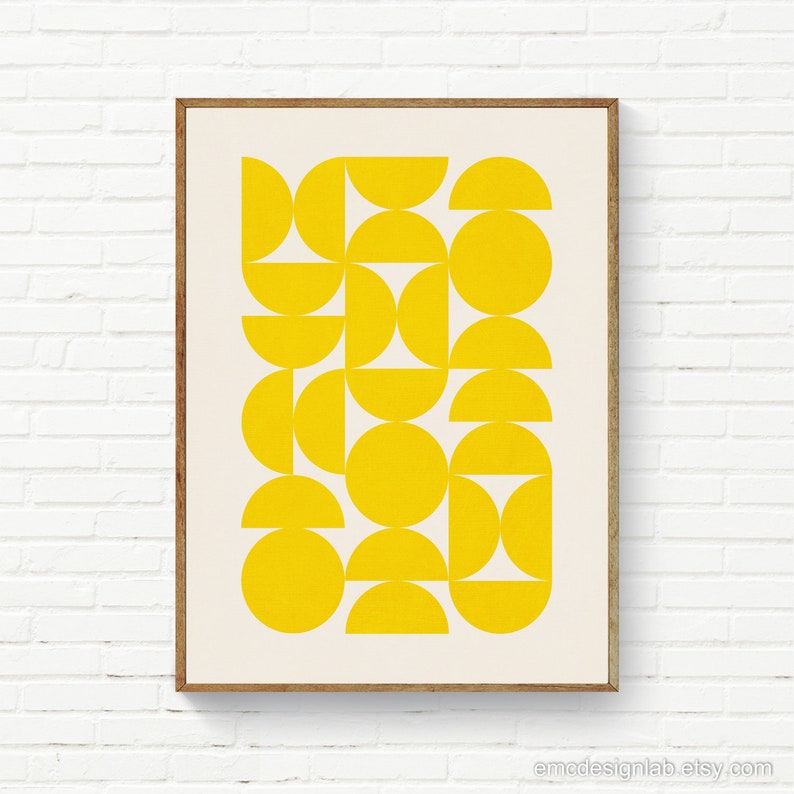 Bright Yellow Modern Wall Art Print / Simple Minimalist Design Yellow Semicircles Wall Art / Pineapple Lemon Electric Yellow Artwork Design image 1