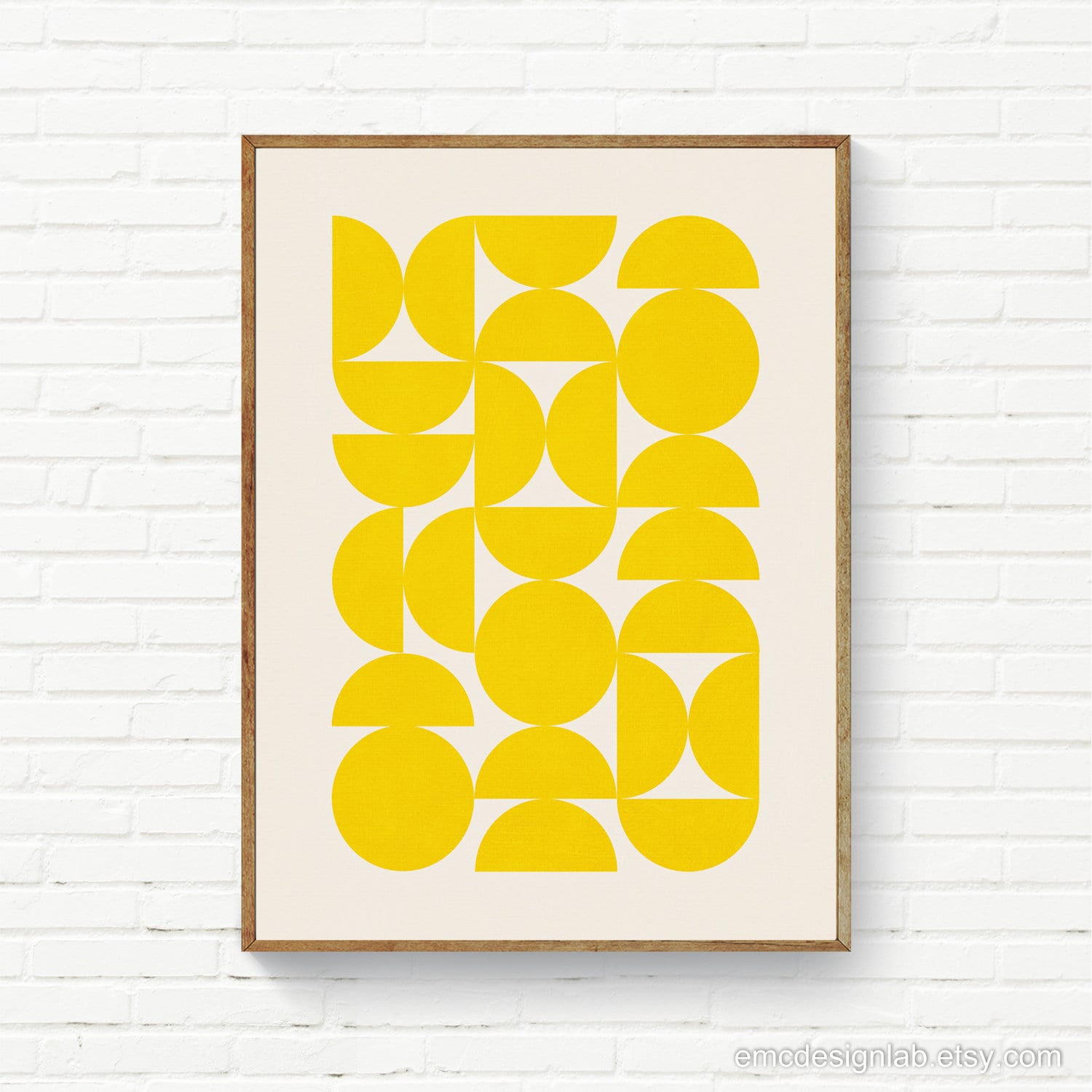 Bright Yellow Modern Wall Art Print Simple Minimalist Design Yellow Semicircles Wall Art / Pineapple Lemon Electric Yellow Artwork Design