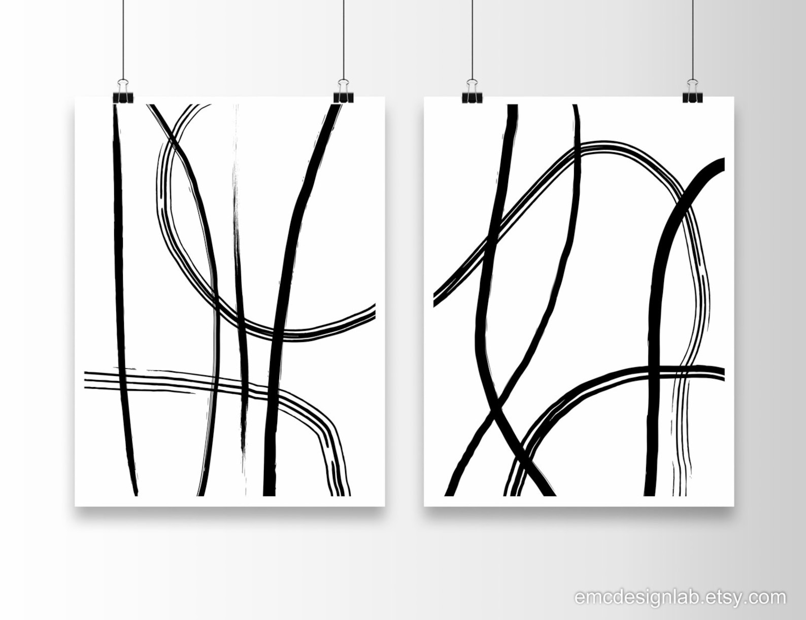Black & White Line Art Print Set / Original Minimalist Wall Art Set of ...