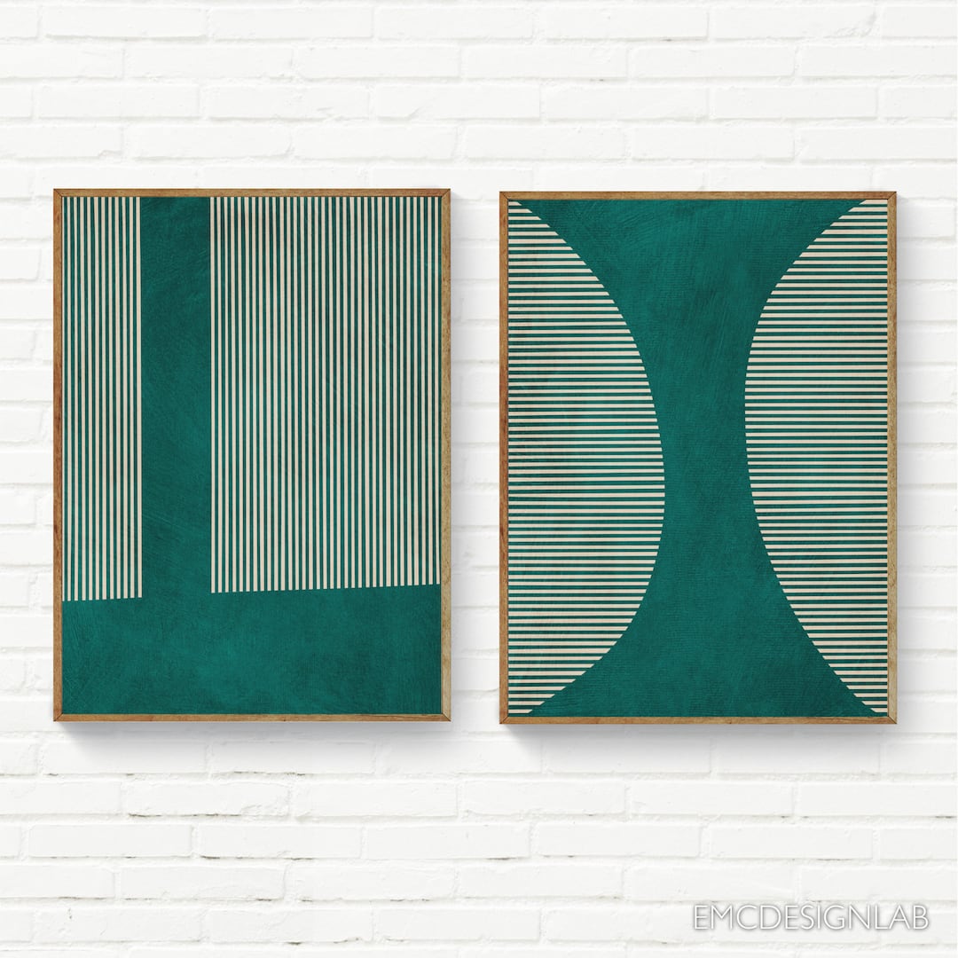 Emerald Green Abstract Classy Wall Art Print Set of 2 Modern Minimalist ...