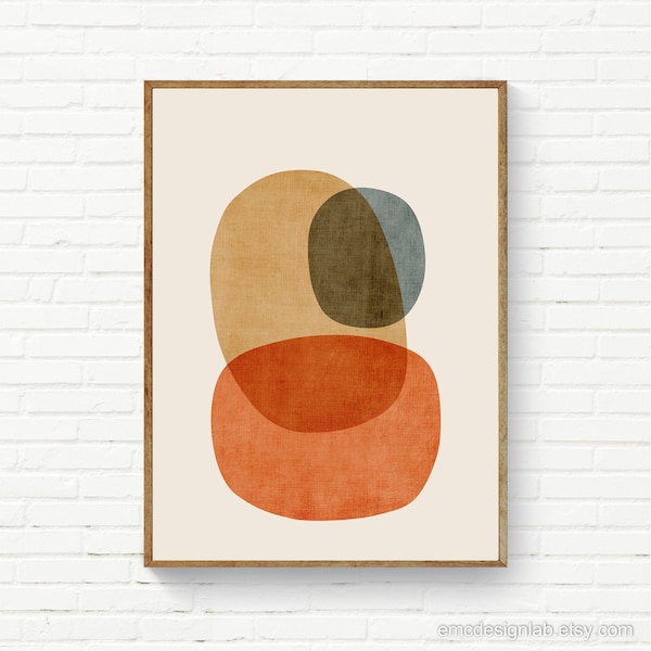 Modern Abstract Art Print Burnt Orange Light Yellow Beige Light Blue Wall Art Print, Minimalist Design Simple Shapes Abstract Office Prints