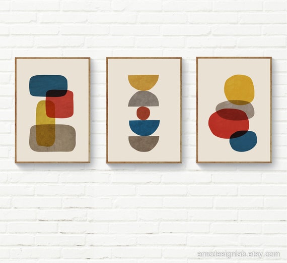 Set of 3 Mid Century Modern Print, Set of 3 Colorful Minimalist