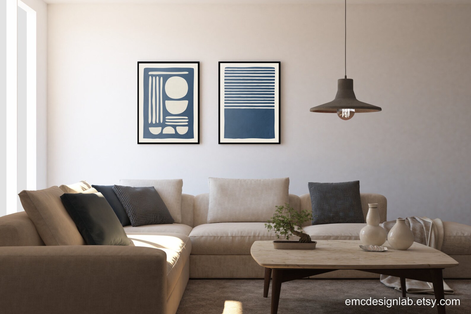 Navy Blue & Beige Print 18x24 Wall Art Modern Wall Decor Etsy