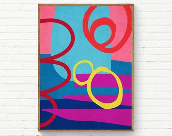 Bright & Bold Abstract Print Organic Shapes Multicolored Fun Wall Art