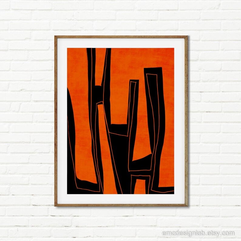 Orange & Black Bold Abstract Print Original Bold Wall Art Etsy