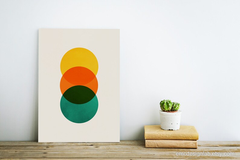 Mid Century Modern Circle Art Scandinavian Circle Art Yellow Etsy