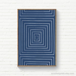 Blue & White Set of 2 Prints / Original Abstract Geometrical Lines ...