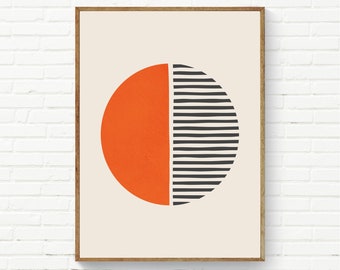 Bright Orange Dark Gray Wall Art, Bold Print Simple Shapes, Vibrant Print, Minimalist Pop Orange Black Wall Decor, Orange SemiCircle Art