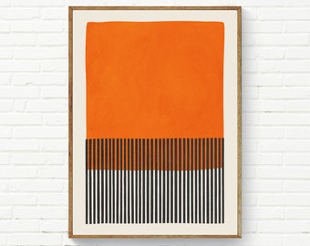 Orange & Black Wall Art, Black Vertical Lines Print, Minimalist Living Room Prints, Simple Print, Bold Colors, Kitchen Prints