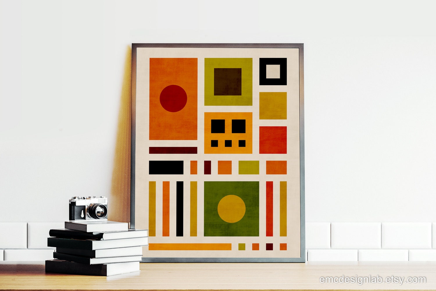 LARGE Original Mid Century MODERN Skyline Framed ARTWORK by