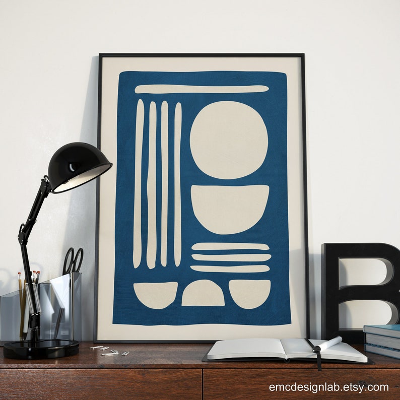 Navy Blue & Beige Print 18x24 Wall Art Modern Wall Decor Etsy