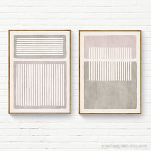 Beige & Blush Minimalist Print Set of 2, Beige White Pale Pink Wall Art Set of 2, Simple Neutral Colors Prints, Minimalist Beige Wall Art