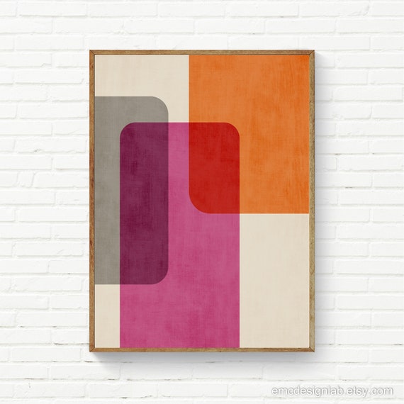 Modern Abstract Pink and Orange Colorful Art Print Modern Abstract Pink and Orange Colorful Art Print