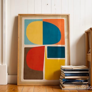 Mid-Century Modern Colors Abstract Art Print Simple Shapes Bright Tones Poster