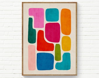 Colorful Abstract Shapes Print, Colorful Wall Art, Vibrant Colors Prints, Bold Decor, Simple Abstract Bold Wall Art