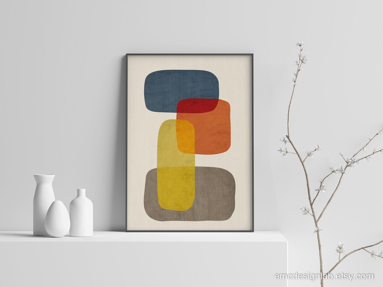 Minimalist Mid-Century Modern Organic Shapes Abstract Artwork | Etsy