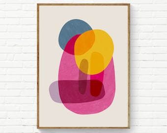 Modern Colorful Wall Art, Playful Vibrant Colors Nursery Print, Cheerful Bright Wall Art Large Size Pink Yellow Blue Print