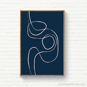 Navy Blue Minimalist Line Art Wall Decor, Minimalist Line Art Print, Navy & White Line Art, Bedroom Prints