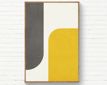 Mustard & Gray Wall Art, Abstract Yellow Grey Prints, Saffron Poster, Mid Century Modern Living Room Artwork, Original Print