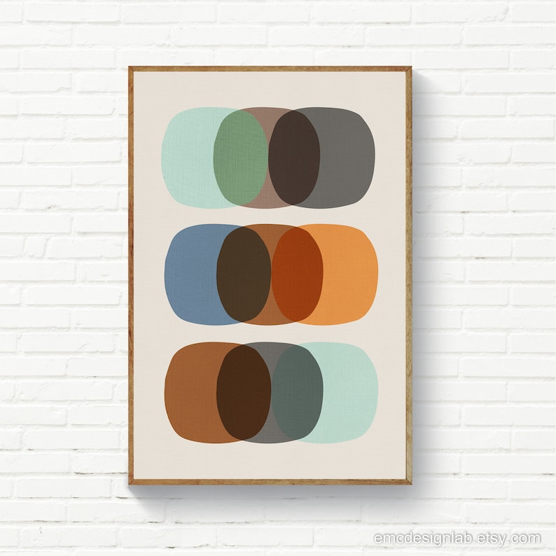 Mid Century Modern Circle Art Colorful Minimalist Wall Art Etsy