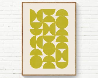 Semicircles Modern Chartreuse Digital Art, Minimalist Graphic Design Modern Artwork, Yellow Green Living Room Wall Art, Modern Bedroom Art