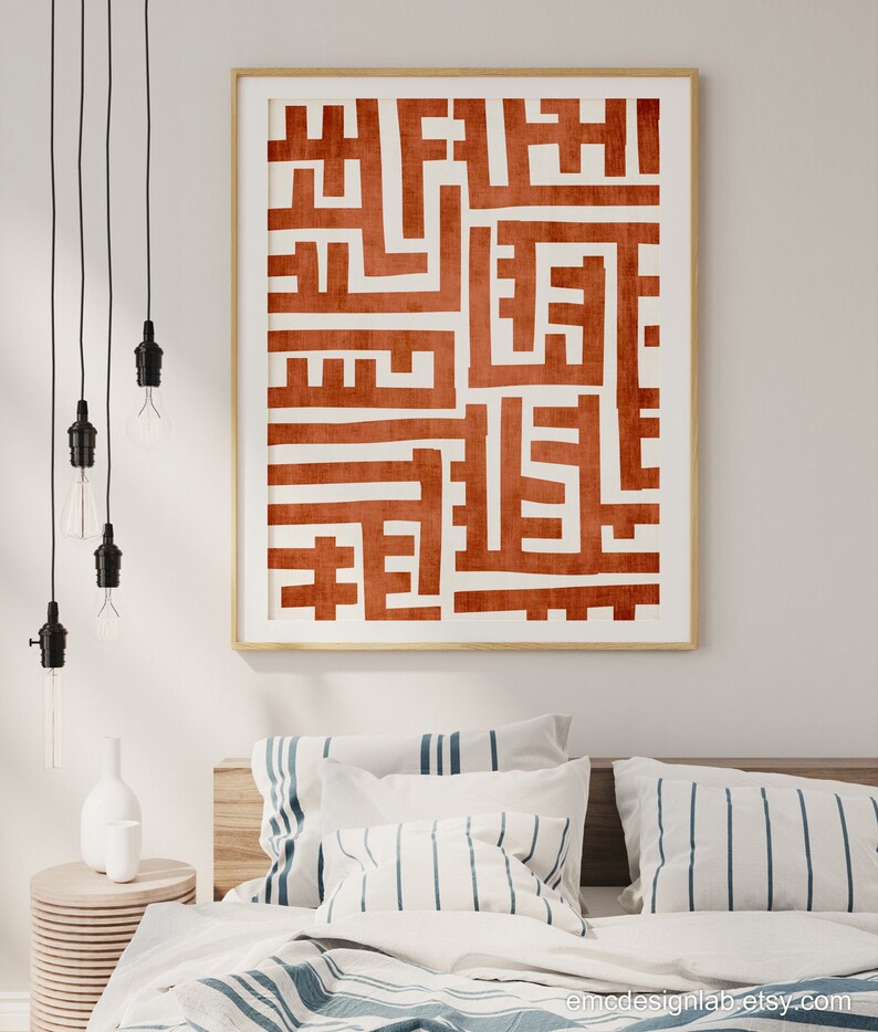 Image showcasing Burnt Orange Geometric Modern Wall Art / Original Unique Bold - Etsy