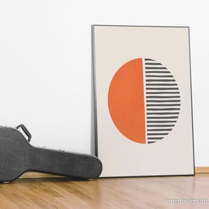 Bright Orange Dark Gray Wall Art, Bold Print Simple Shapes, Vibrant Print, Minimalist Pop Orange Black Wall Decor, Orange SemiCircle Art image 7