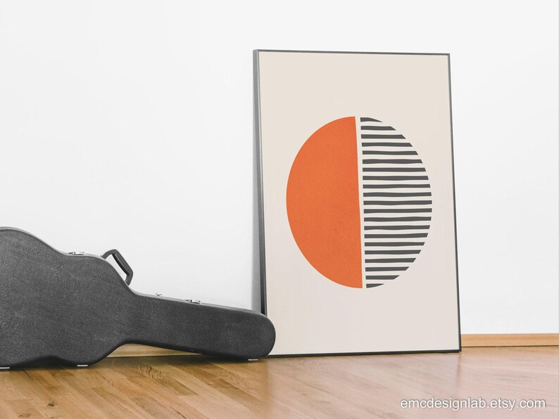 Bright Orange Dark Gray Wall Art, Bold Print Simple Shapes, Vibrant Print, Minimalist Pop Orange Black Wall Decor, Orange SemiCircle Art image 7