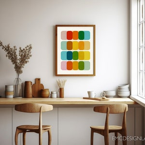 Abstract Mid Century Print Minimalist Modern Wall Art Abstract Geometric Artwork, Blue Red Orange Yellow Print image 5