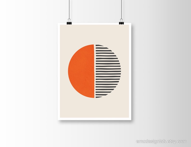 Bright Orange Dark Gray Wall Art Bold Print Simple Shapes Etsy