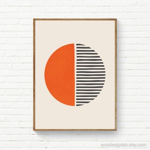 Bright Orange Dark Gray Wall Art, Bold Print Simple Shapes, Vibrant Print, Minimalist Pop Orange Black Wall Decor, Orange SemiCircle Art image 1