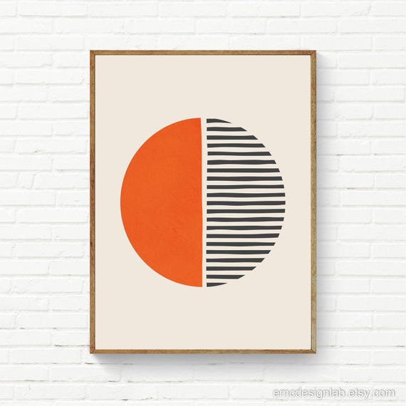 Bright Orange Dark Gray Wall Art, Bold Print Simple Shapes, Vibrant Print, Minimalist Pop Orange Black Wall Decor, Orange SemiCircle Art