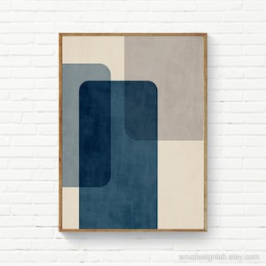 Elegante arte murale blu e beige, elegante decorazione per ufficio, elegante arte murale per camera da letto, astratto geometrico blu scuro e beige