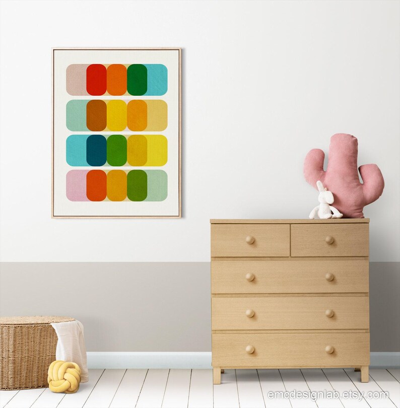 Arte mural colorido de estilo moderno de mediados de siglo, diseño gráfico, impresión de gran tamaño, láminas artísticas coloridas de 24x36 pulgadas. imagen 6