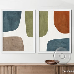 Abstract Minimalist Art Print Set, Rust Green Beige Blue High Quality ...