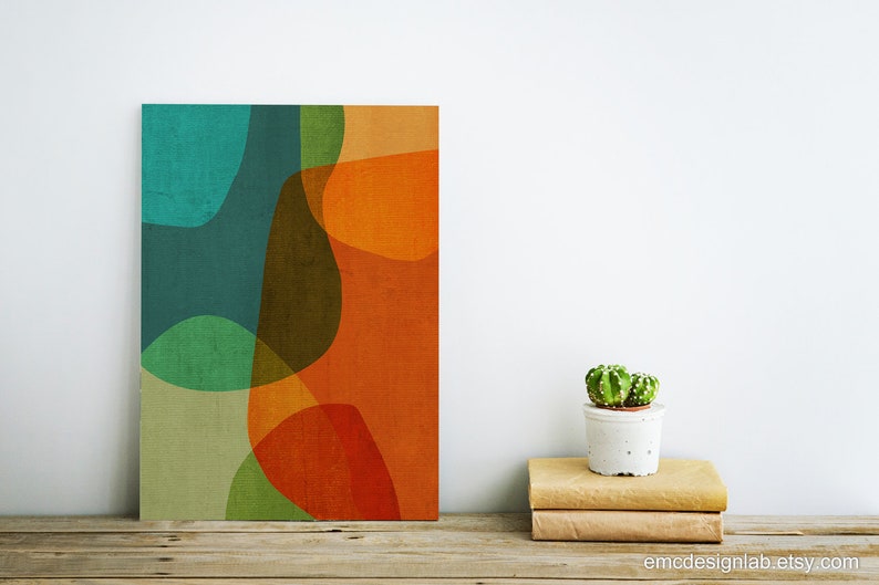 MidCentury Wall Art Burnt Orange Teal Abstract Organic Etsy