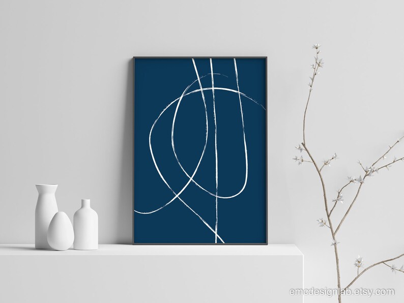 Navy & White Wall Art Poster Large Size Navy Cream Printable Etsy