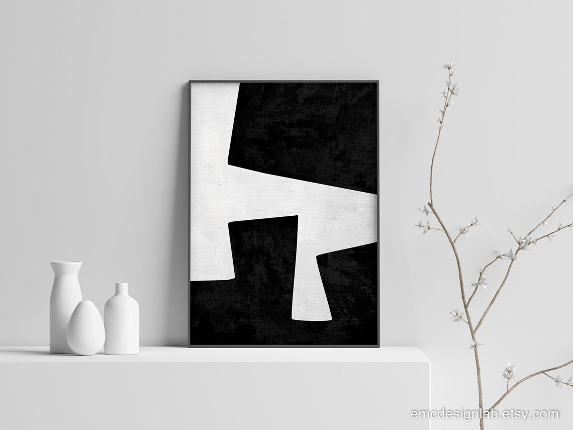 Black & White Abstract Geometric Wall Art Bold Black Prints Etsy