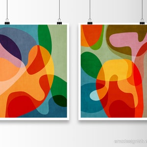 Set of 2 Colorful Modern Art, Set of 2 Mid-Century Abstract Prints, Vibrant Color Wall Art, Mid-Century Modern Prints, Bold Design image 2