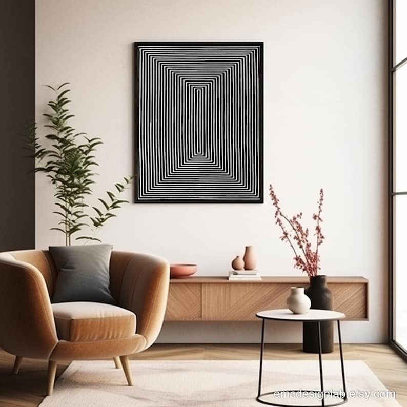 Black White Lines Geometric Abstract Art Print Bold Lines Light Gray ...