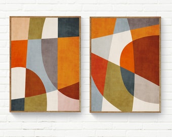 Heart Tones Geometric Set of 2 Abstract Modern Canvas Wall Art Print
