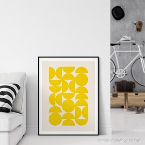 Bright Yellow Modern Wall Art Print / Simple Minimalist Design Yellow Semicircles Wall Art / Pineapple Lemon Electric Yellow Artwork Design image 5